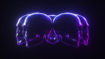 Flowing Of Neon Glowing Skull Dark Background Loop video