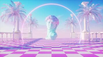 Floating David Sculpture And Palm Trees Synthwave Background video