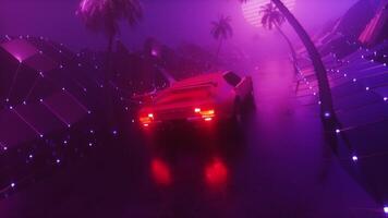 Futuristic Synthwave Background Of Glowing Dark Foggy Landscape With Riding Sports Loop video