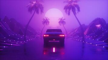 Glowing Colorful Synthwave Backdrop Of Riding Car Loop video