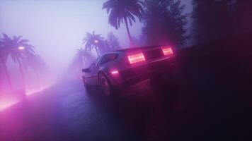 Riding Car At Night Foggy Landscape Synthwave Backdrop Loop video