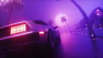 Riding Car With Foggy Landscape Synthwave Background Loop video