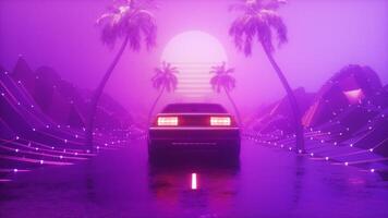 Purple Foggy Synthwave Backdrop Of Riding Car Loop video