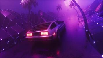 synthwave rijden auto met mistig landschap backdrop lus video