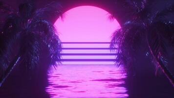 synthwave fundo do Palma árvores e oceano pano de fundo ciclo video