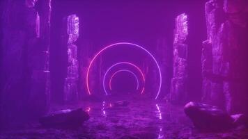 Neon Glowing Frames In Dark Foggy Forest Background video