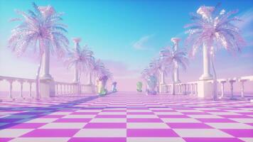 doux abstrait synthwave Contexte avec paumes et sculpture video