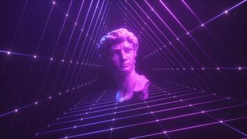 Synthwave Abstract Background Of Grid And David Sculpture video