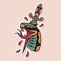 Traditional snake dagger tattoo vector