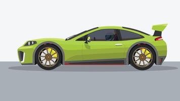 escrito sin un sequía concepto vector ilustración de detallado lado de un plano verde Deportes coche con coche corredor dentro coche. con sombra de coche en reflejado desde el suelo abajo. separar capas.