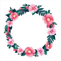 Vector round frame of hand drawn flowers for words and text. Isolated red pink vignette for design, comics and flat banners