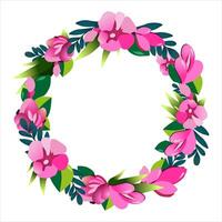 Vector round frame of hand drawn flowers for words and text. Isolated red pink vignette for design, comics and flat banners