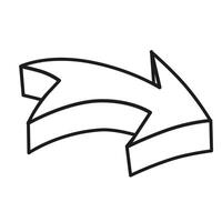 3d Vector abstract business arrow. Hand drawn geometric curved pointer right. Isolated bold doodle for design to mark.