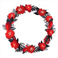 Vector round frame of hand drawn flowers for words and text. Isolated red black vignette with tulips and roses for design, comics and flat banners