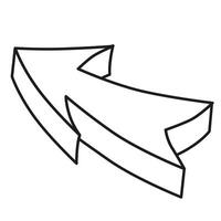 3d Vector abstract business arrow. Hand drawn geometric curved pointer up left. Isolated bold doodle for design to mark.