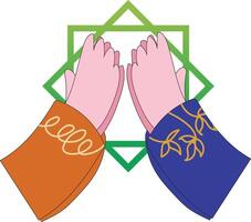 hands shaking to commemorate happy Eid Mubarak vector illustration