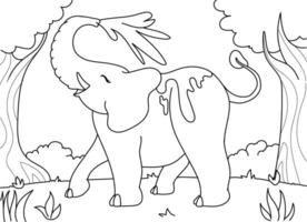 an elephant spraying water from its trunk air to freshen himself up at the zoo. coloring book illustration for children vector