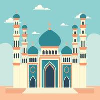 plano ilustración de un mezquita con vibrante color vector