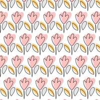 Seamless pattern with pink flowers in Scandinavian style for printing on fabric and wrapping paper. vector