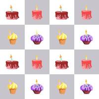 Seamless pattern of with Happy Birthdays cakes tarts pies muffins, Hand drawn vector