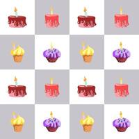 Seamless pattern of with Happy Birthdays cakes tarts pies muffins, Hand drawn vector