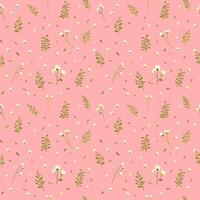 Botanical seamless pattern hand drawn. Pink background with plants. Minimalist style. Vector
