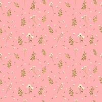 Botanical seamless pattern hand drawn. Pink background with plants. Minimalist style. Vector