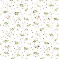 Botanical seamless pattern hand drawn. White background with delicate flowers and leaves. vector