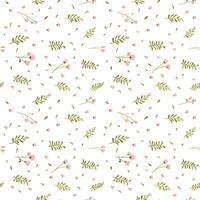 Botanical seamless pattern hand drawn. White background with delicate flowers and leaves. vector