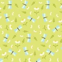 Seamless pattern with dragonflies and flowers in Scandinavian style for printing on fabric and wrapping paper. vector