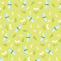 Seamless pattern with dragonflies and flowers in Scandinavian style for printing on fabric and wrapping paper. vector