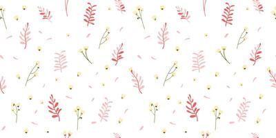 Botanical seamless pattern hand drawn. White background with delicate flowers and leaves. vector