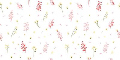 Botanical seamless pattern hand drawn. White background with delicate flowers and leaves. vector