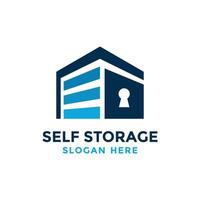 Self storage logo design template. Safe storage garage vector illustration. With concept of padlock and garage symbol combination.