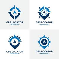 Set of gps locator logo design template. Compass and gps map location icon vector combination. Creative compass logo symbol concept.