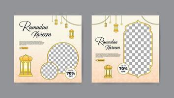 Collection of trendy ramadan kareem social media post templates. Square banner design background. vector