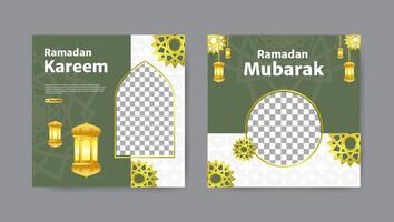 Collection of trendy ramadan kareem social media post templates. Square banner design background. vector