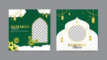 Collection of trendy ramadan kareem social media post templates. Square banner design background. vector