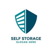 Self storage logo design template. Safe storage garage vector illustration. With combination concept of garage and shield shape.