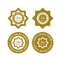 Set of halal food products labels, badges and logo design. Vector Halal sign certificate tag.