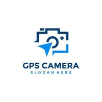 Gps camera logo design template. Abstract combination of camera with navigation pin icon vector. Concept of place for photography. Flat style for graphic design, logo, web, UI. vector