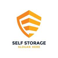 Self storage logo design template. Safe storage garage vector illustration. With combination concept of garage and shield shape.