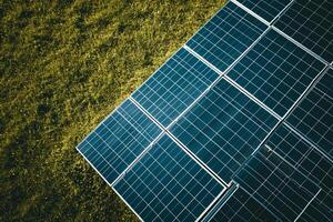 AI generated Aerial view of Solar panel with sunlight photo