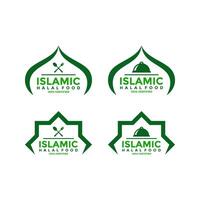 conjunto de halal comida productos etiquetas, insignias y logo diseño. vector halal firmar certificado etiqueta.