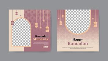 Collection of trendy ramadan kareem social media post templates. Square banner design background. vector