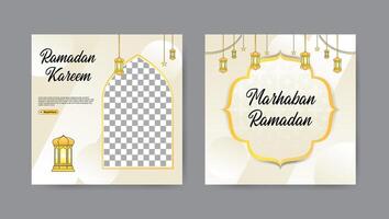 Collection of trendy ramadan kareem social media post templates. Square banner design background. vector