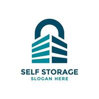 Self storage logo design template. Safe storage garage vector illustration. With concept of padlock and garage symbol combination.