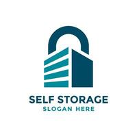 Self storage logo design template. Safe storage garage vector illustration. With concept of padlock and garage symbol combination.