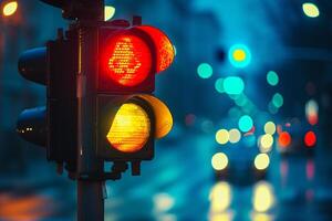 AI generated Traffic lights over urban intersection photo