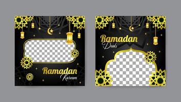 Collection of trendy ramadan kareem social media post templates. Square banner design background. vector